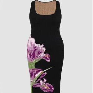 Cider Elegant Black and Purple Floral Dress